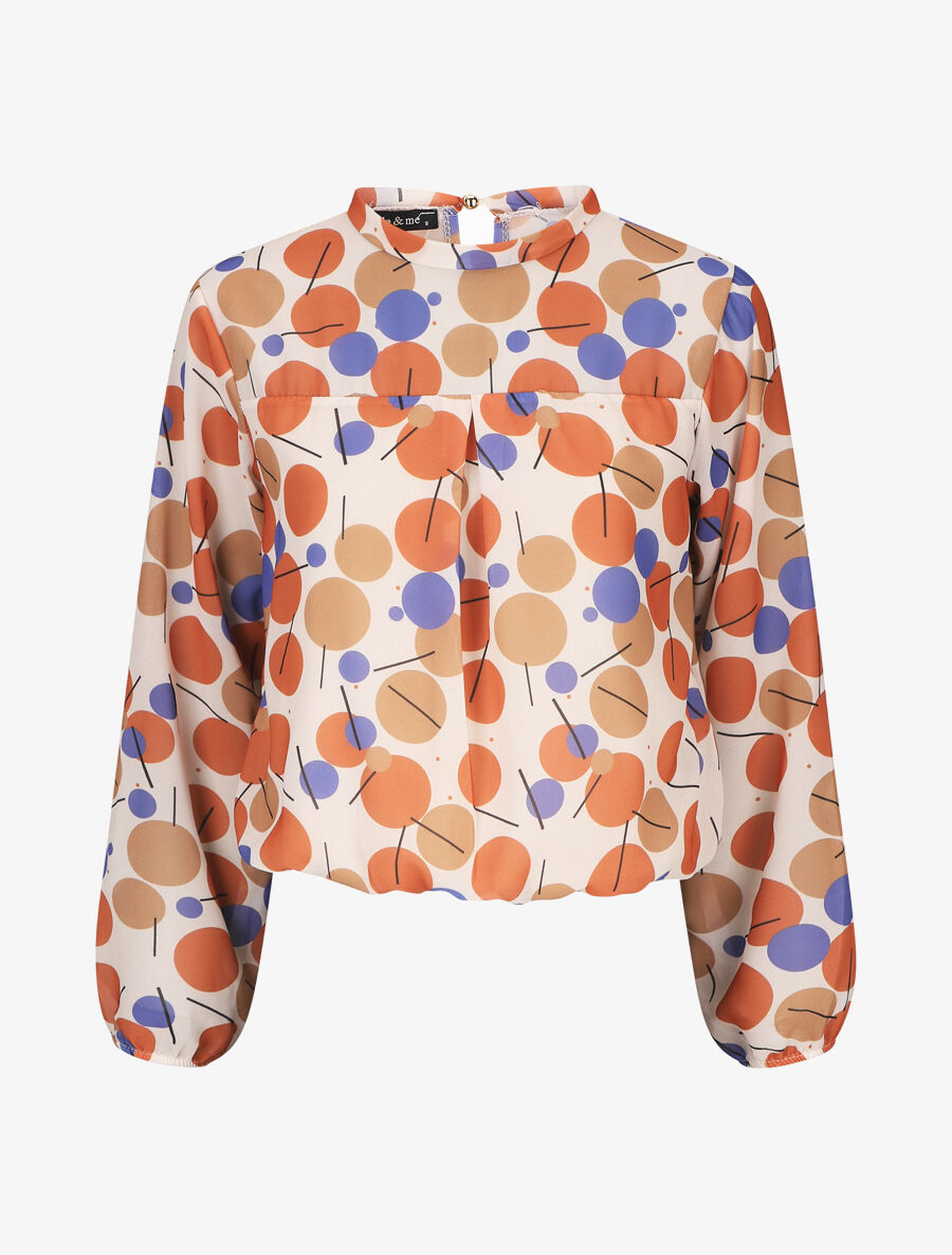 Blouse en voile imprimé rétro - Beige - 5
