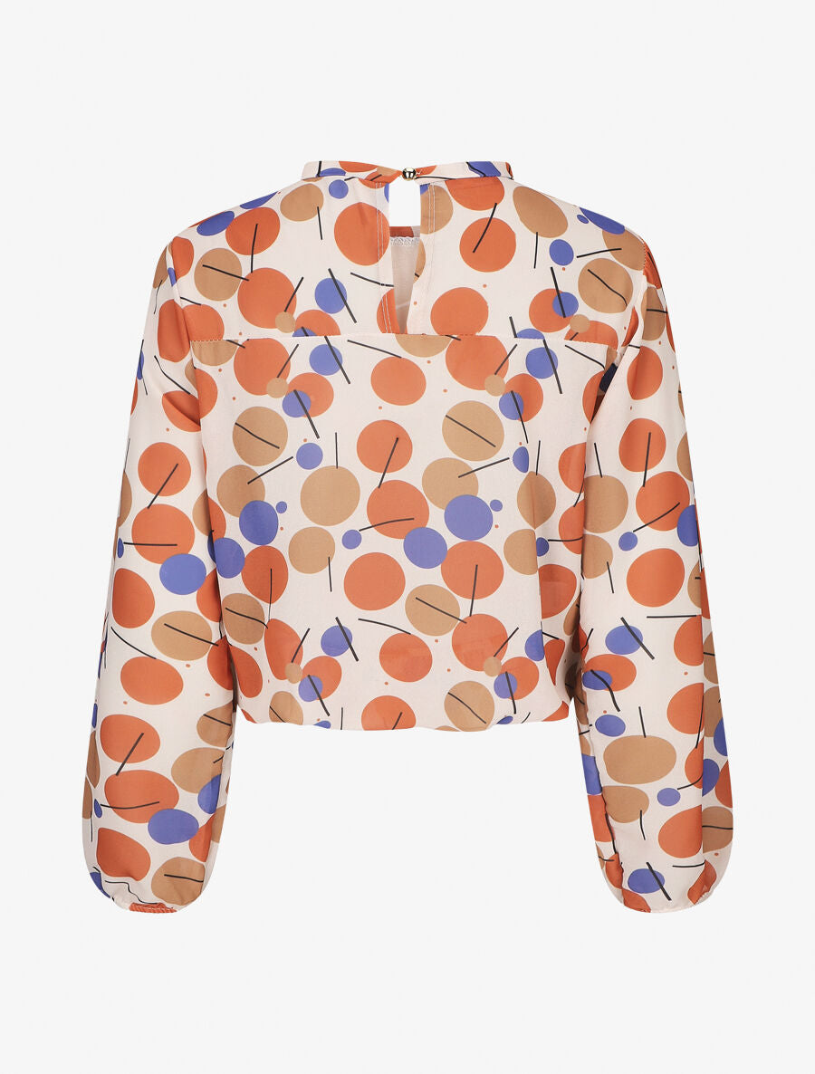 Blouse en voile imprimé rétro - Beige - 2