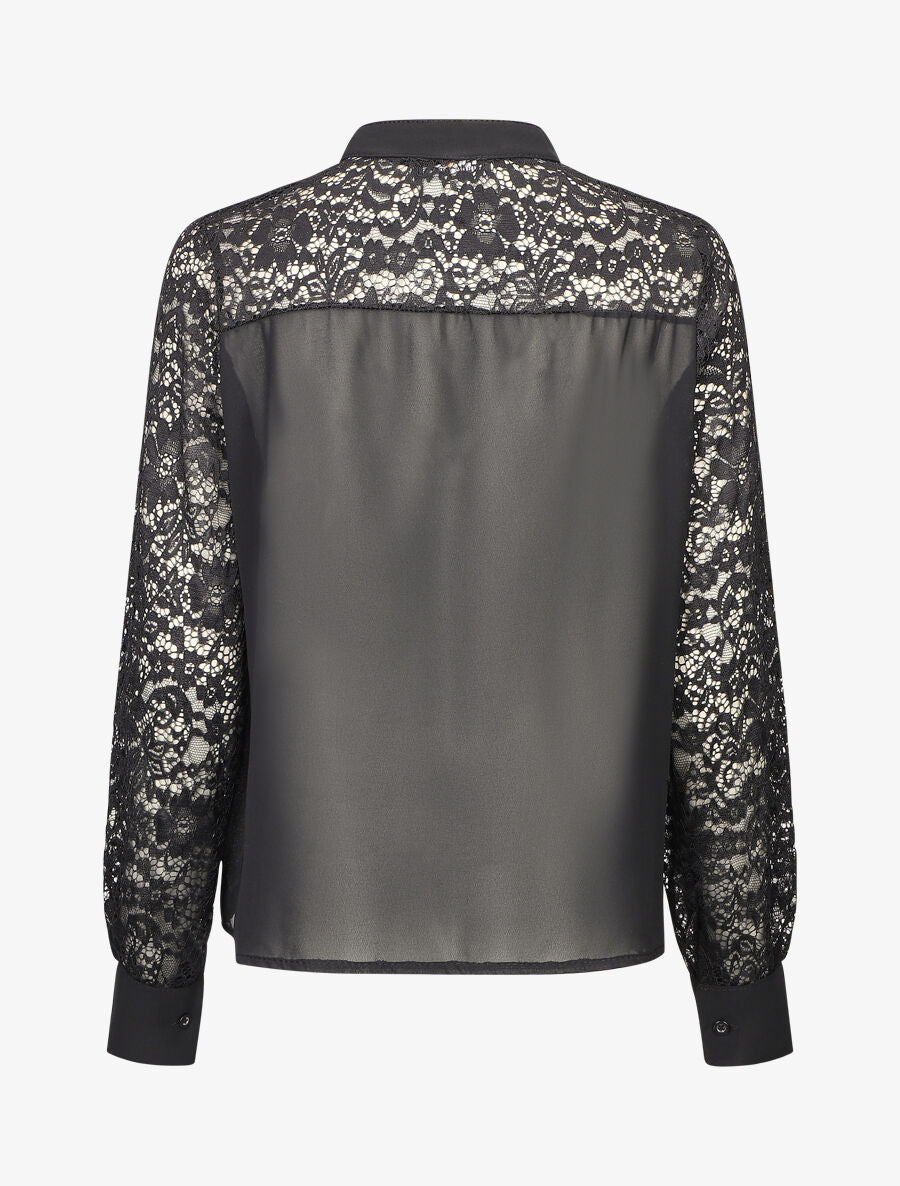 Blouse à manches longues ajourées en dentelle - Noir - 2