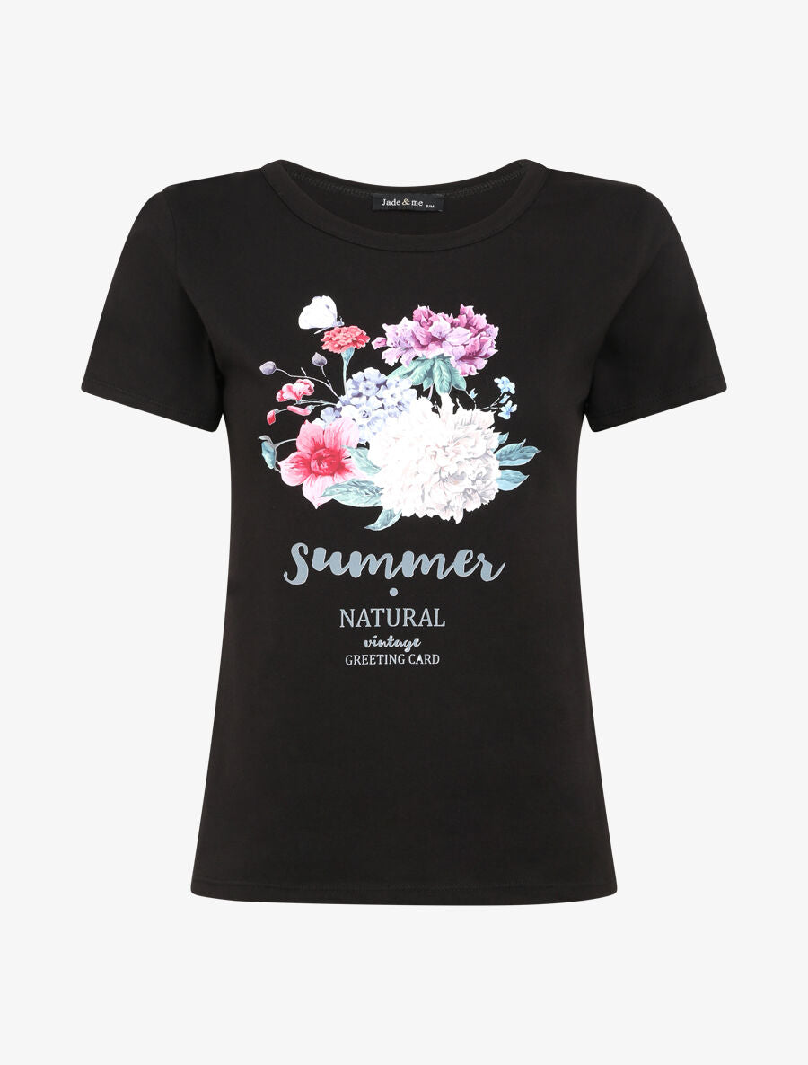 T-shirt à motif bouquet de fleurs - Noir - 4