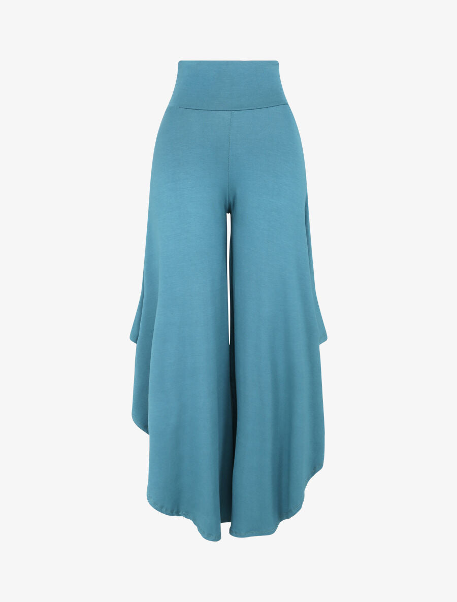 Pantalon ample à bords asymétriques - Bleu canard - 1
