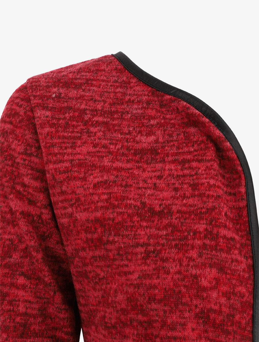 Gilet chiné à liseré texturé - Rouge - 3