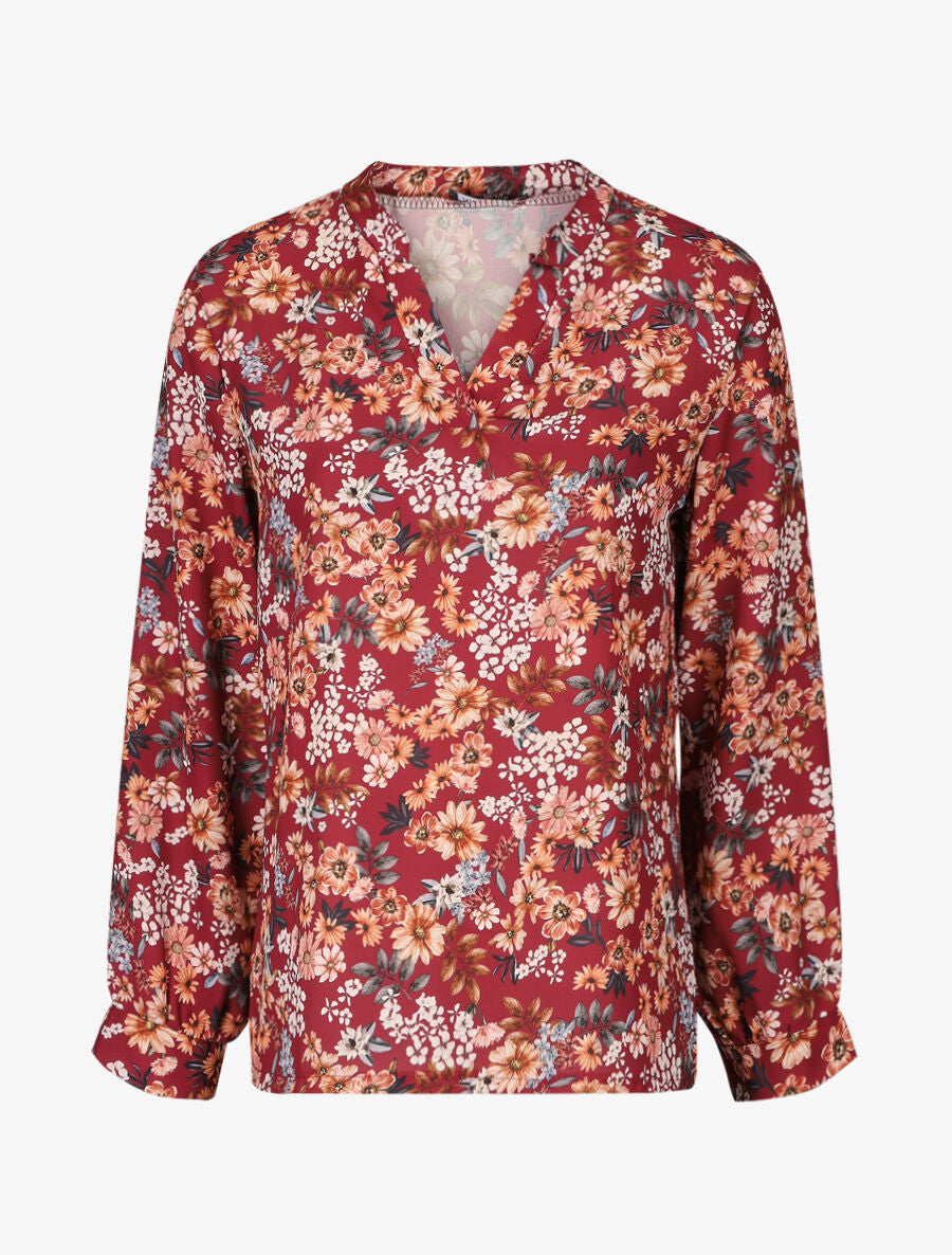 Blouse fluide imprimé floral - Bordeaux - 5