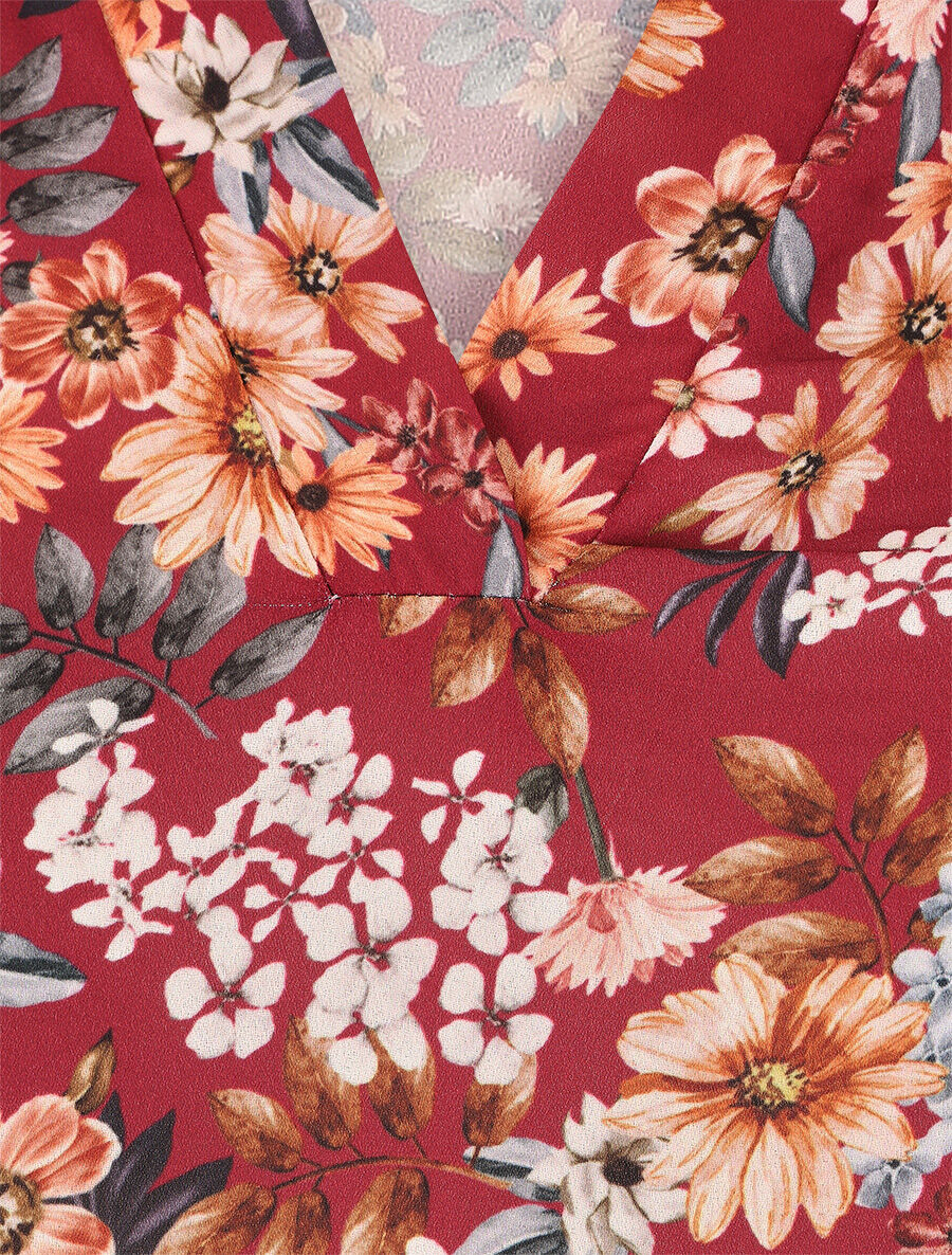 Blouse fluide imprimé floral - Bordeaux - 3