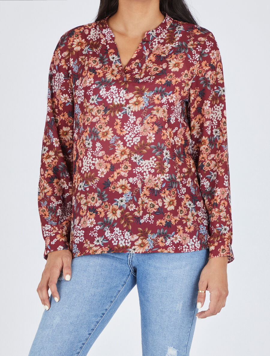 Blouse fluide imprimé floral - Bordeaux - 4