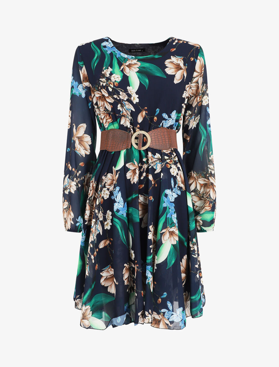 Robe patineuse imprimé grandes fleurs - Marine - 5