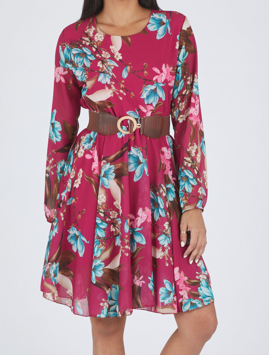 Robe patineuse imprimé grandes fleurs - Mauve - 4