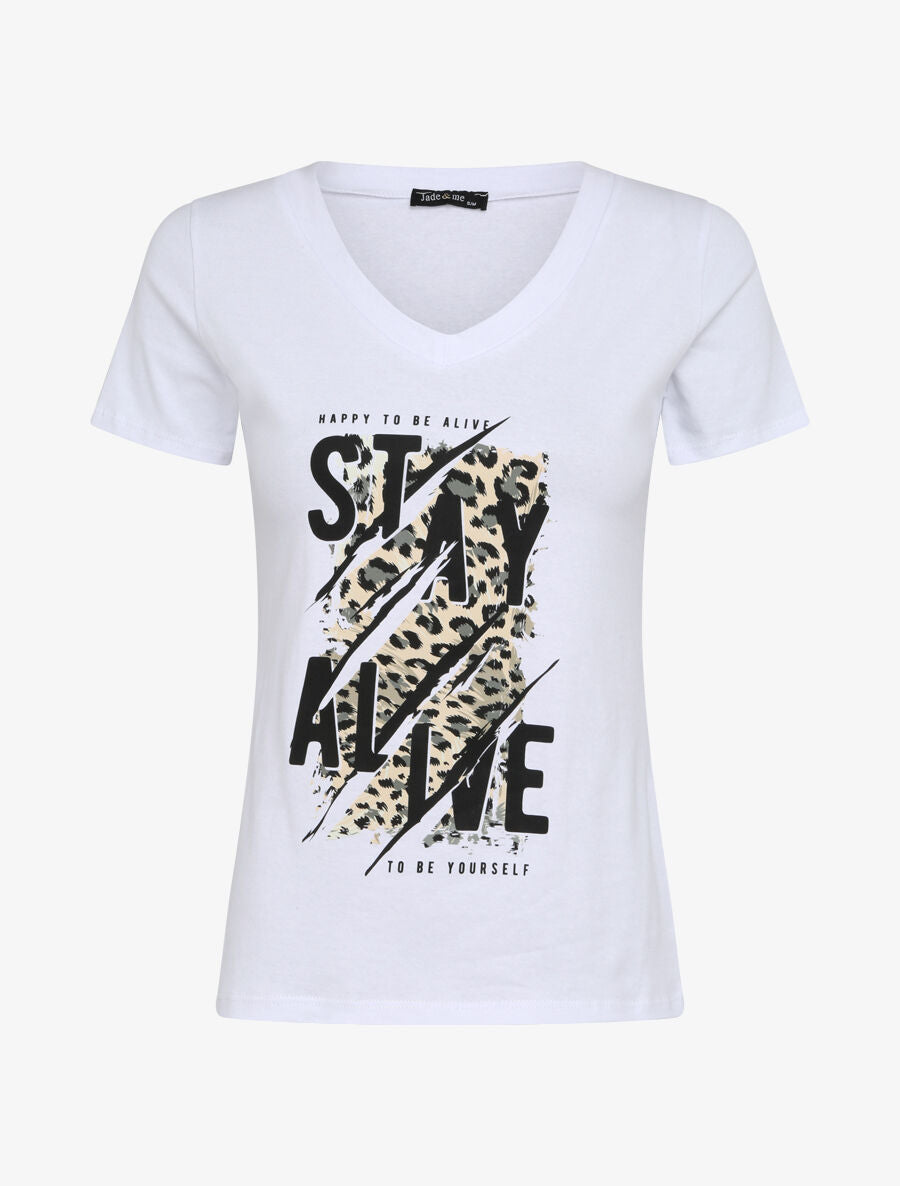 T-shirt slim à message floqué - Blanc - 1