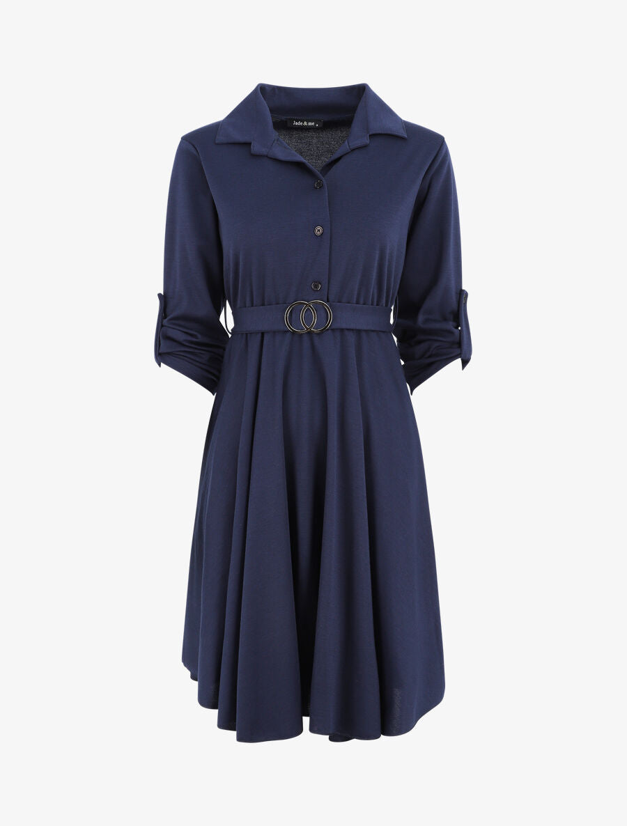 Robe chemise coupe patineuse - Marine - 5