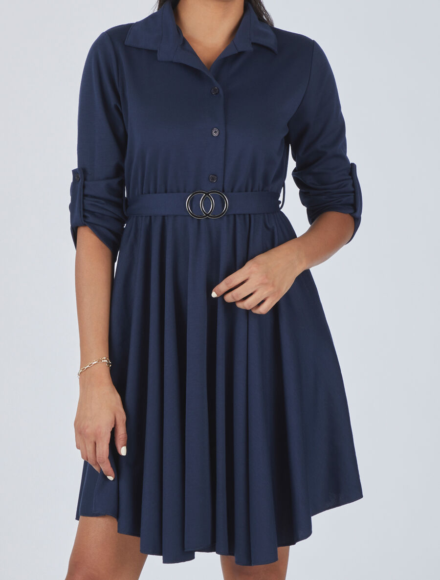 Robe chemise coupe patineuse - Marine - 4