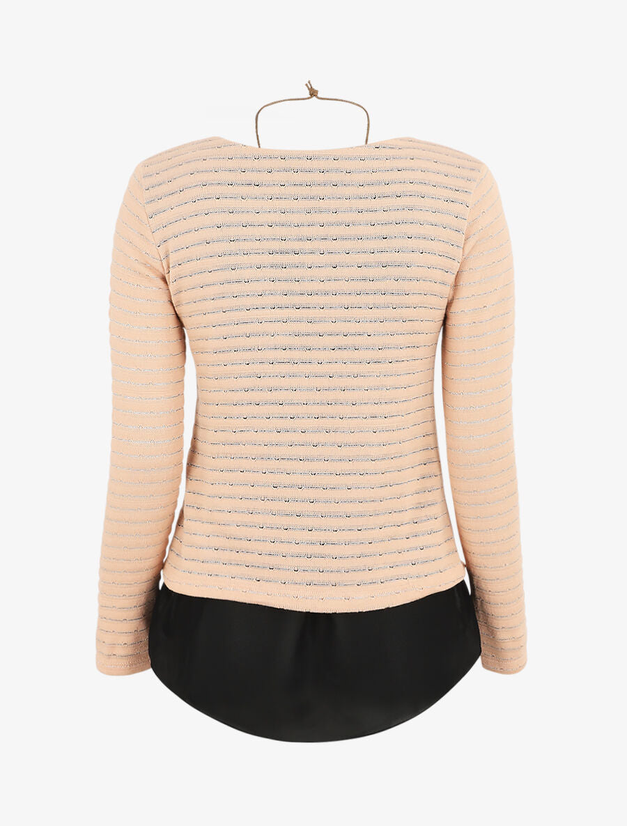 Pull droit rayé à doublure voile - Rose - 2