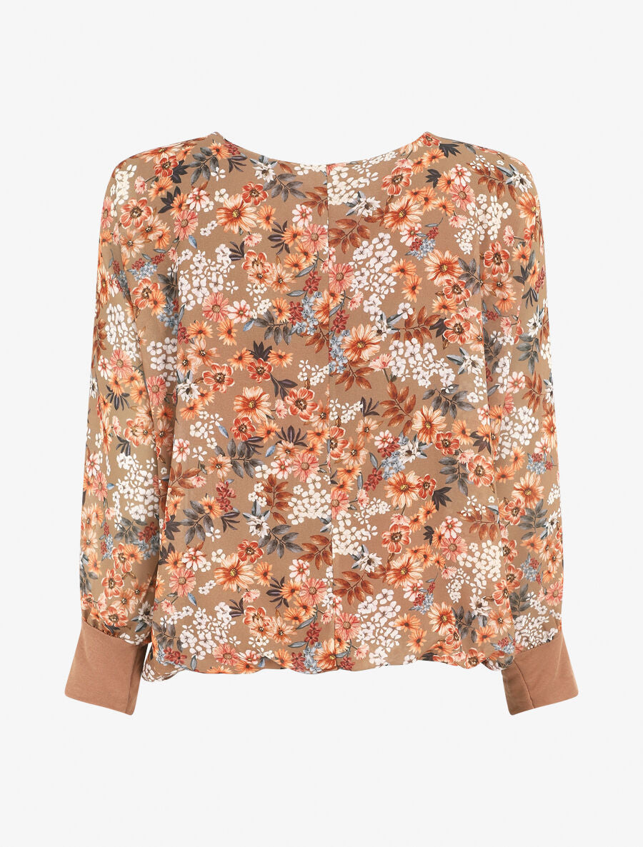 Blouse ample fleuri col zippé - Camel - 2