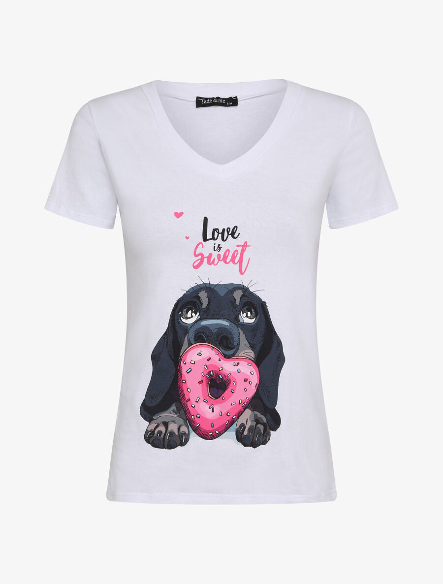 T-shirt slim Love is sweet - Blanc - 4