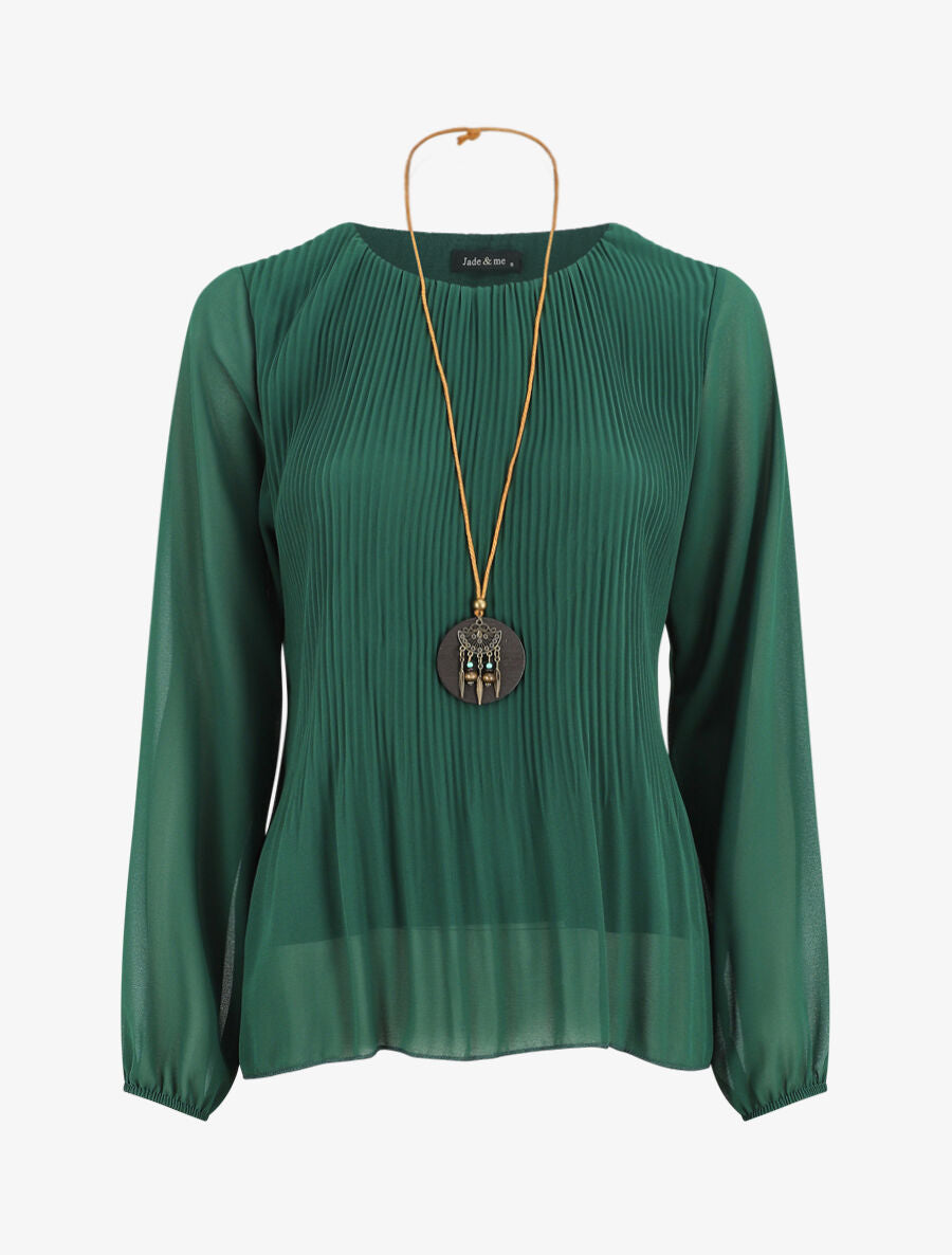Blouse plissée à manches longues - Vert bouteille - 5