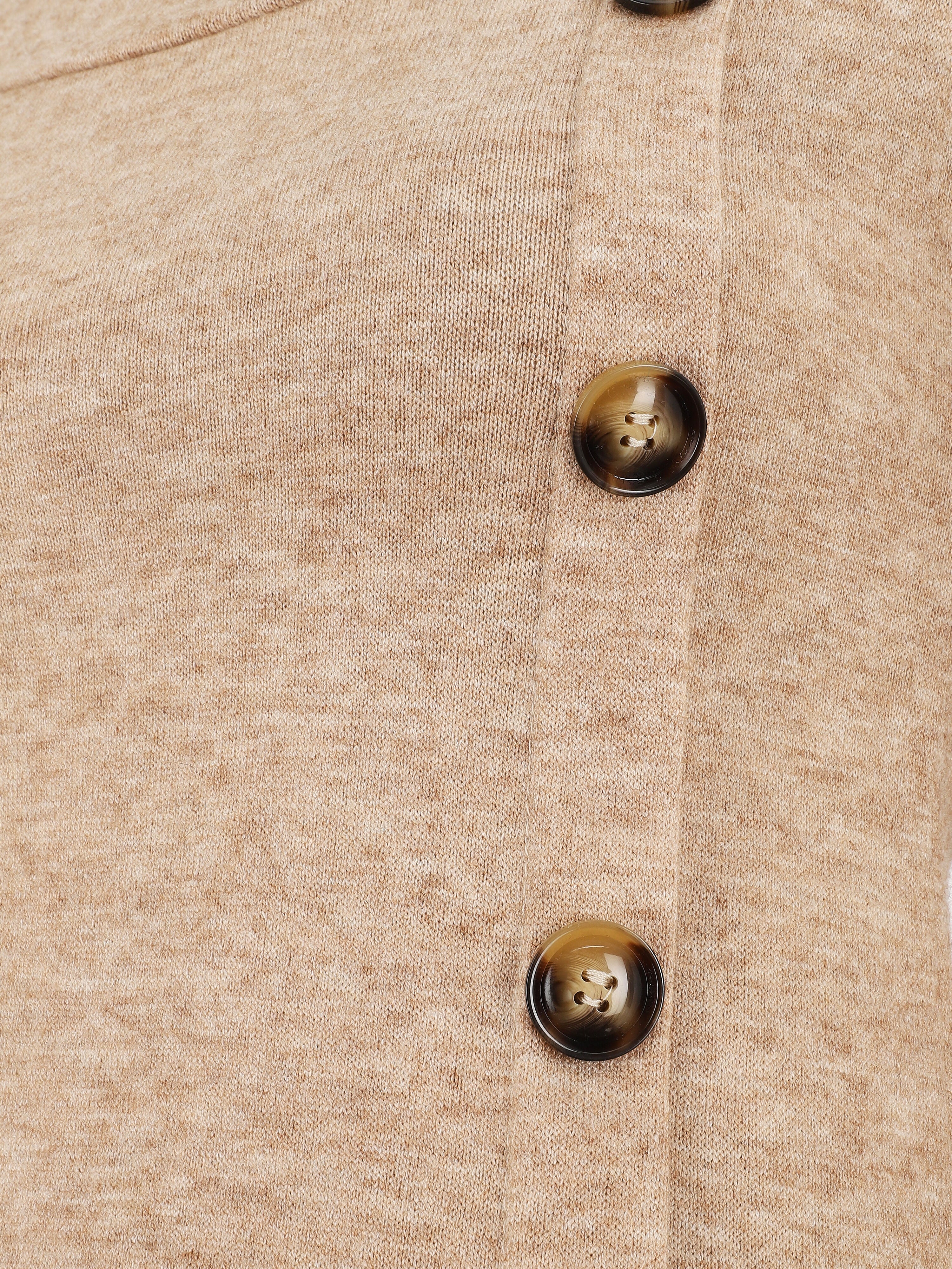 Pull fin à boutons décoratifs - Camel - 3