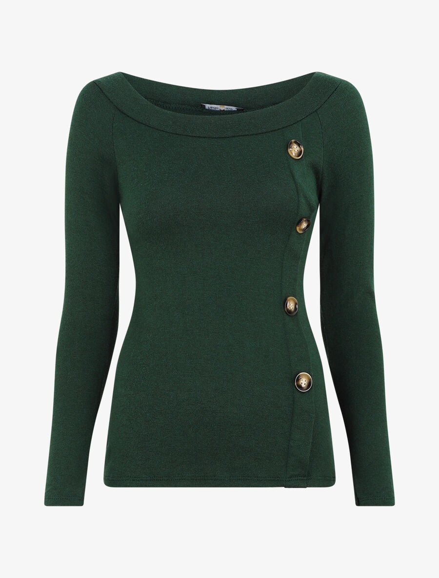 Pull fin à boutons décoratifs - Vert foncé - 1