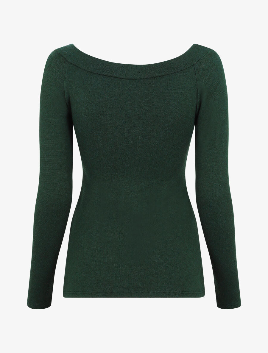 Pull fin à boutons décoratifs - Vert foncé - 2