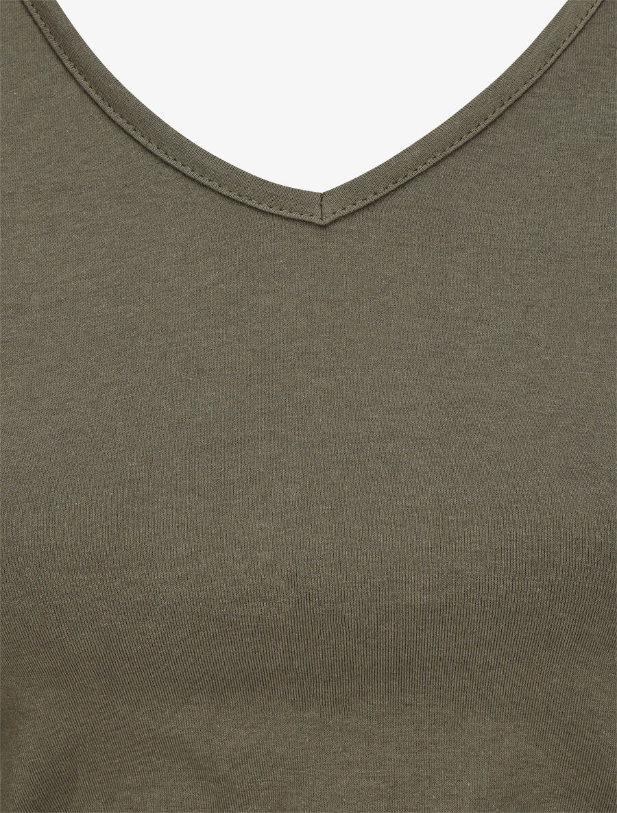 T-shirt à col V - Kaki - 3