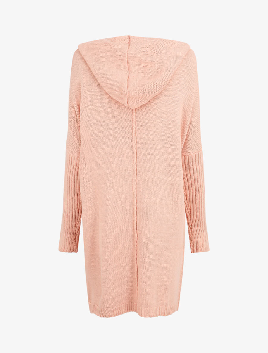 Gilet mi-long à capuche - Rose - 2