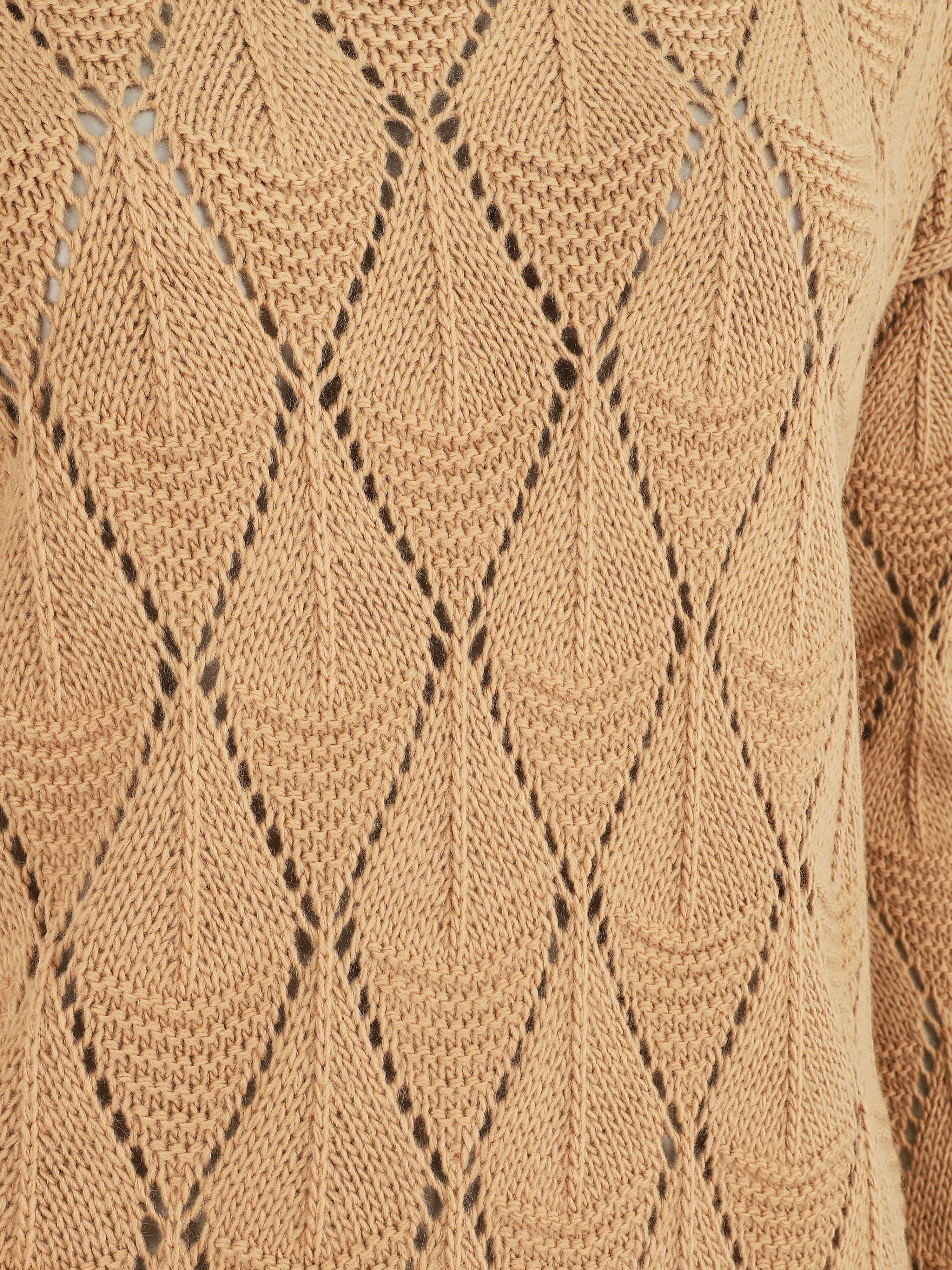 Pull uni en maille ajourée - Camel - 3