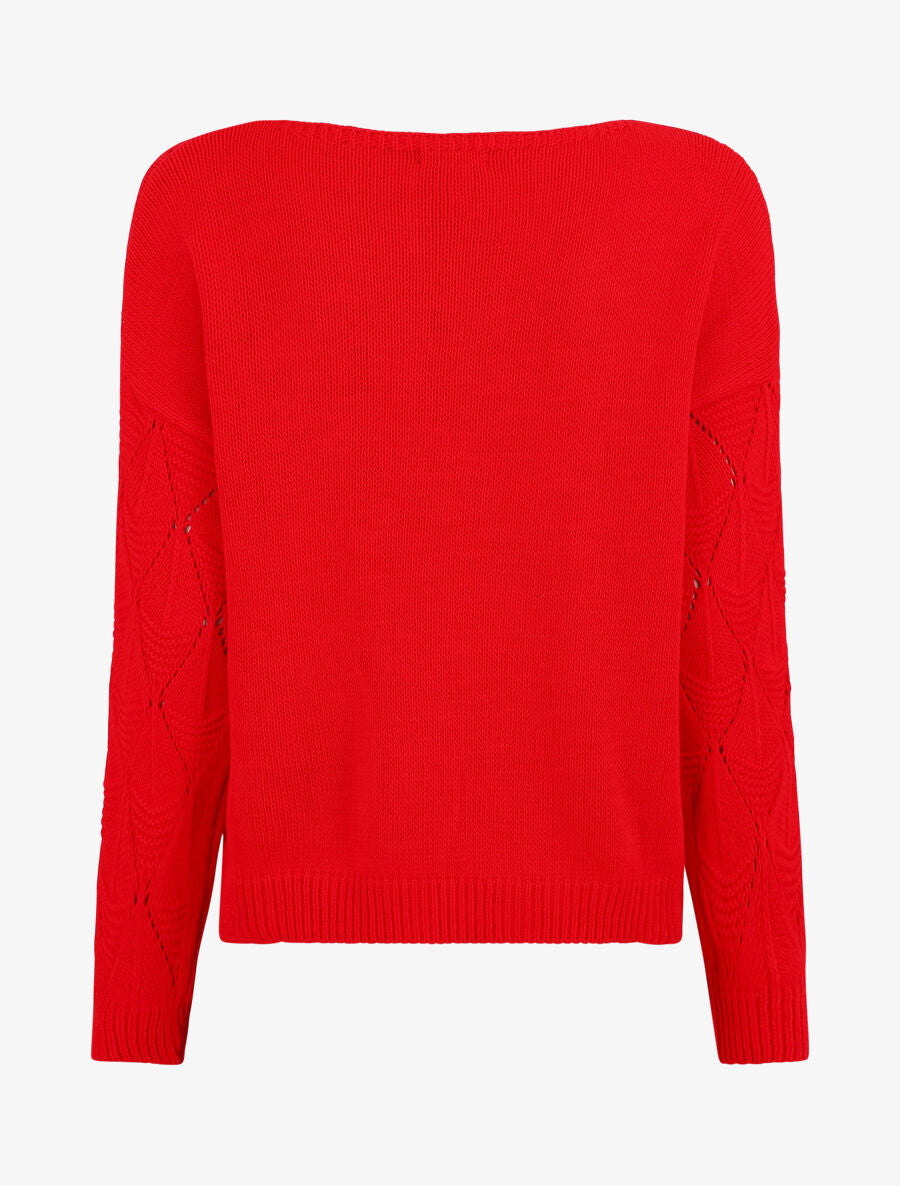 Pull uni en maille ajourée - Rouge - 2
