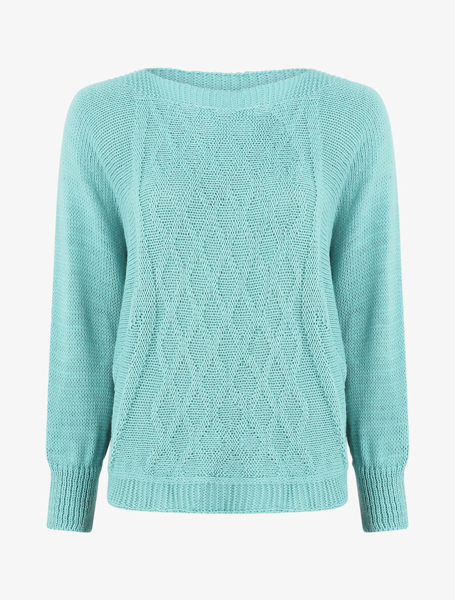 Pull uni en maille motif losange - Bleu clair - 1