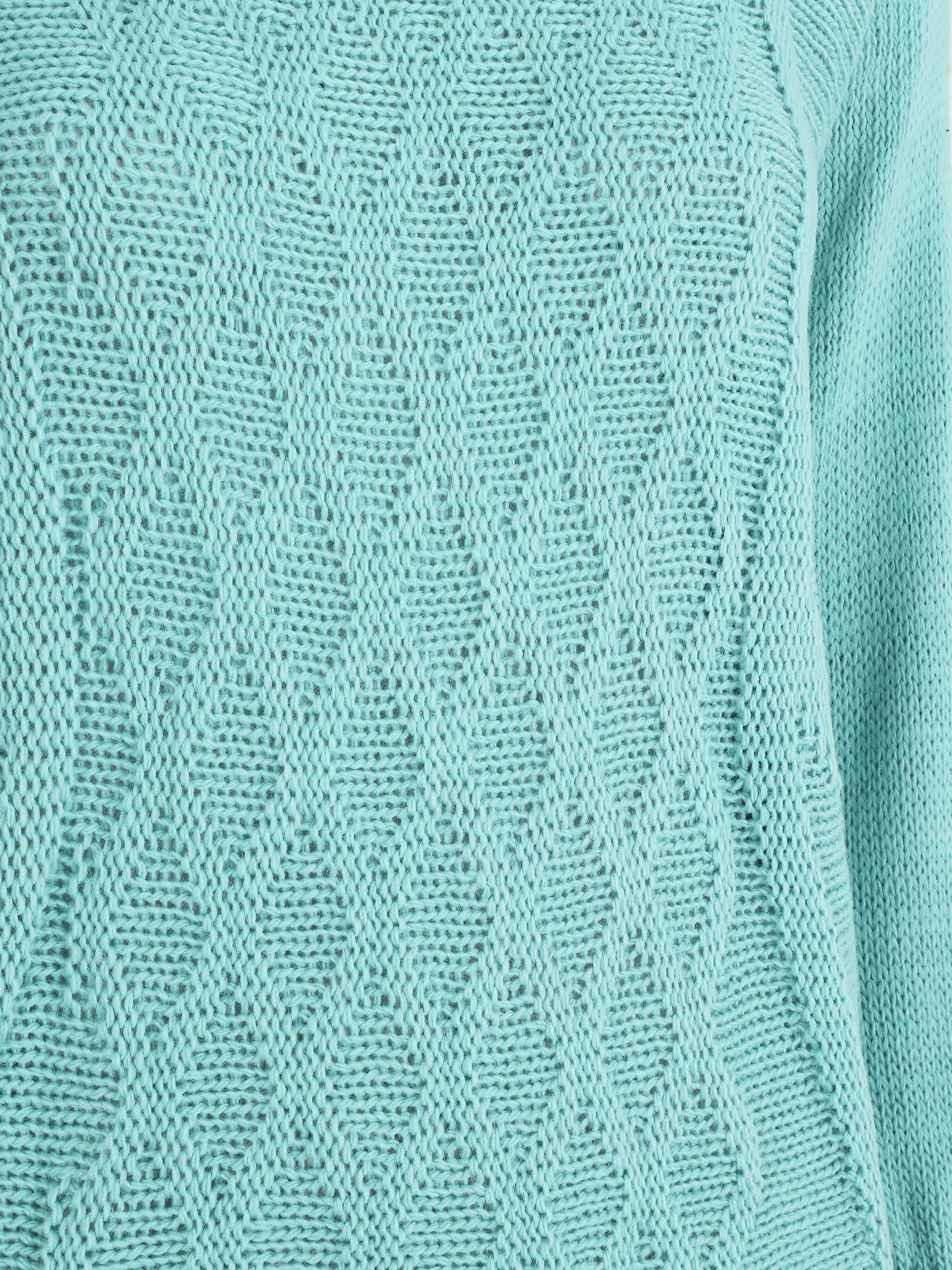 Pull uni en maille motif losange - Bleu clair - 3