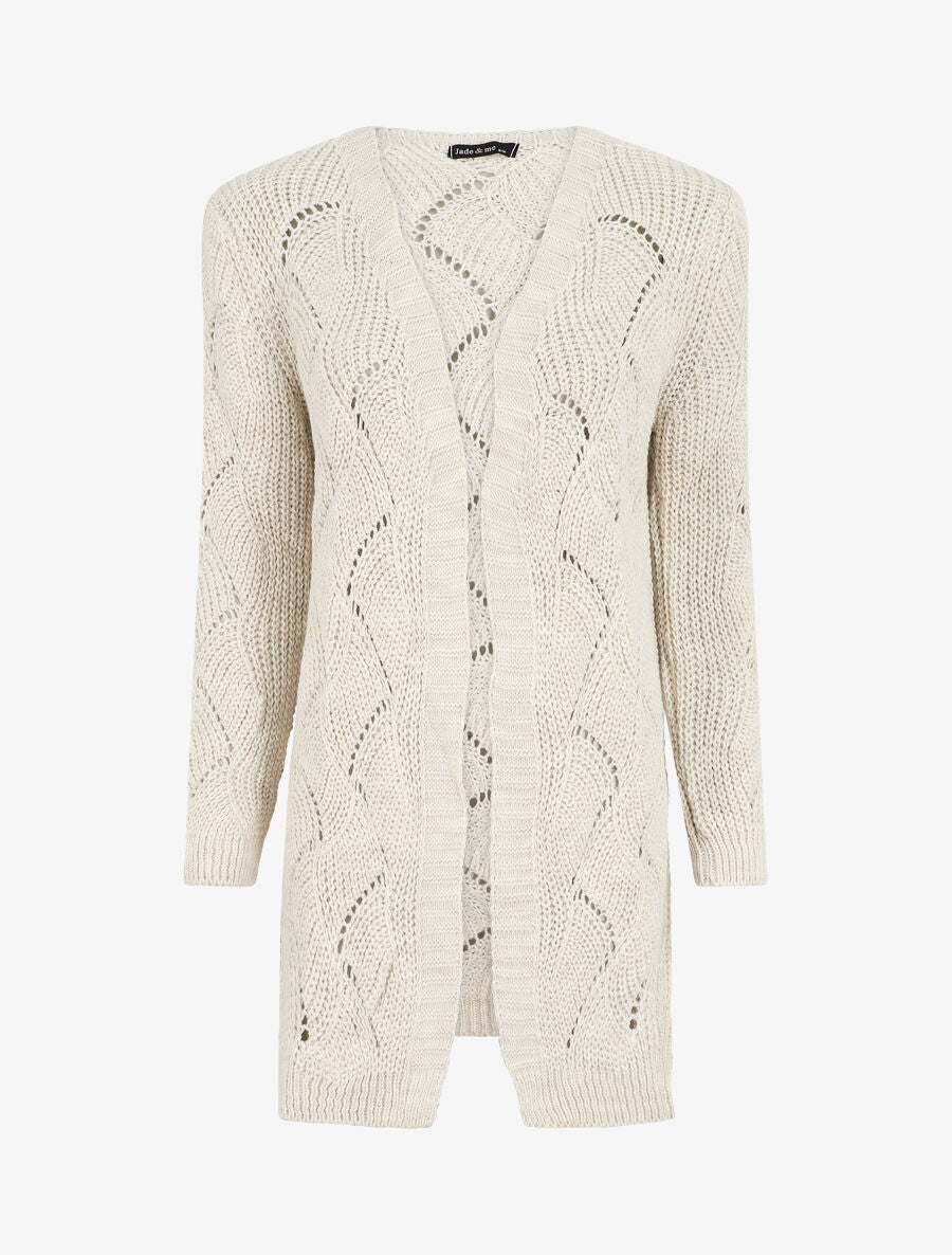Gilet mi-long classique à bord côtelés - Beige - 1