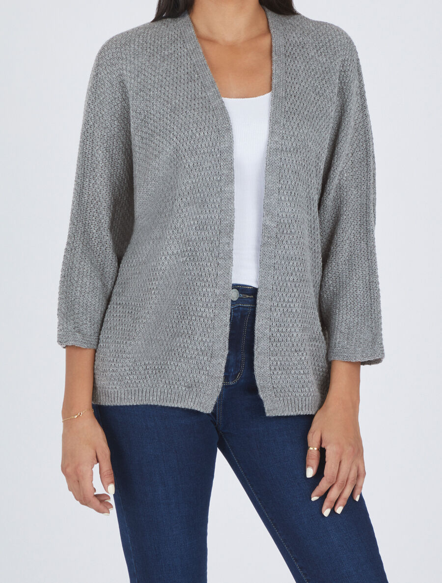 Gilet mi-long ouvert uni - Gris - 4