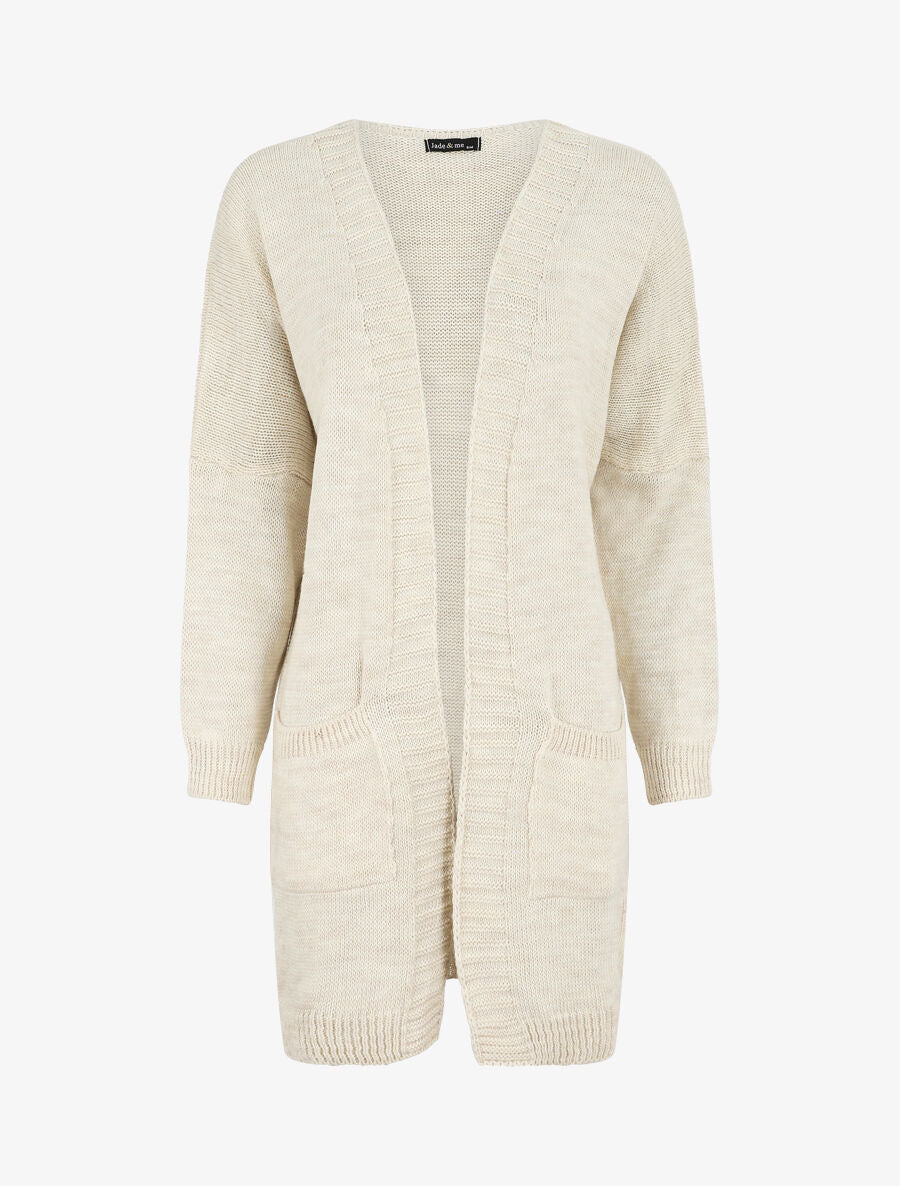 Gilet long ouvert à manches chauve-souris - Beige - 1