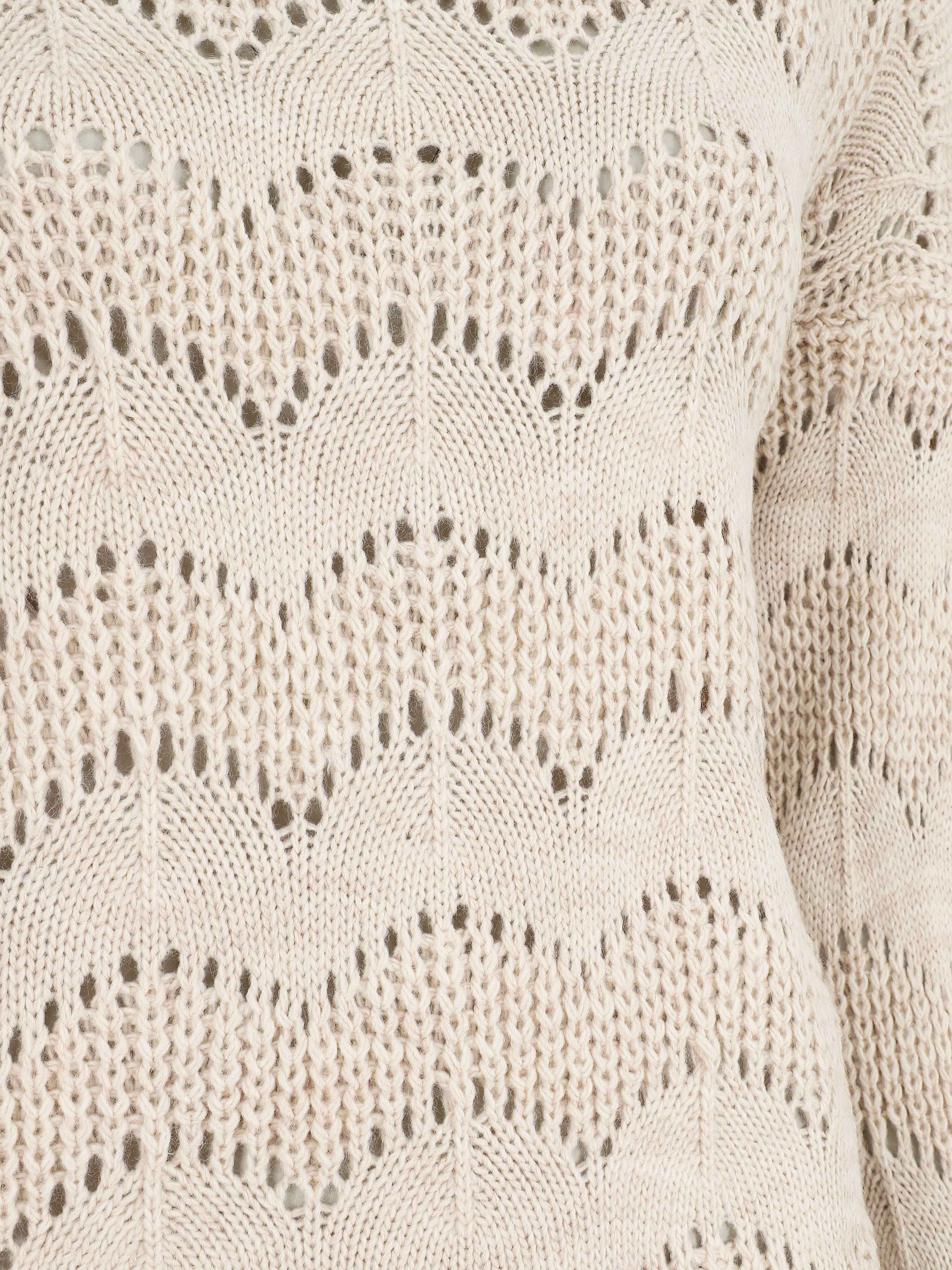 Pull droit uni en maille ajourée - Beige - 3