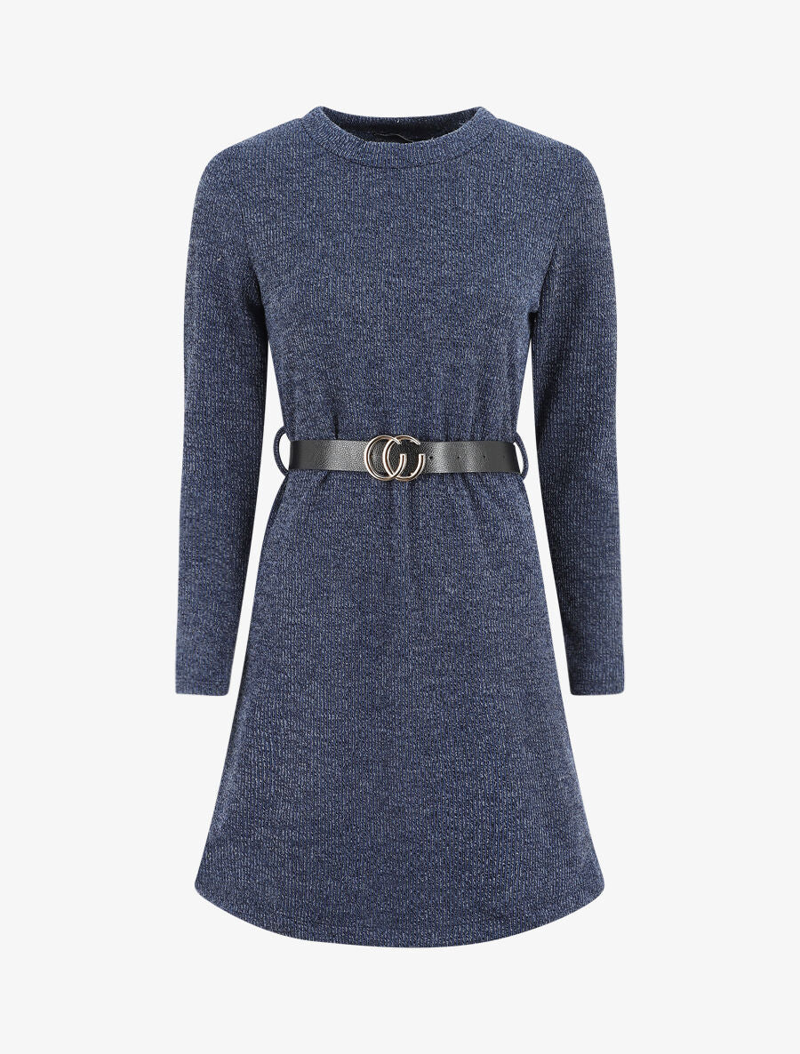 Robe pull droite à manches longues - Bleu foncé - 1