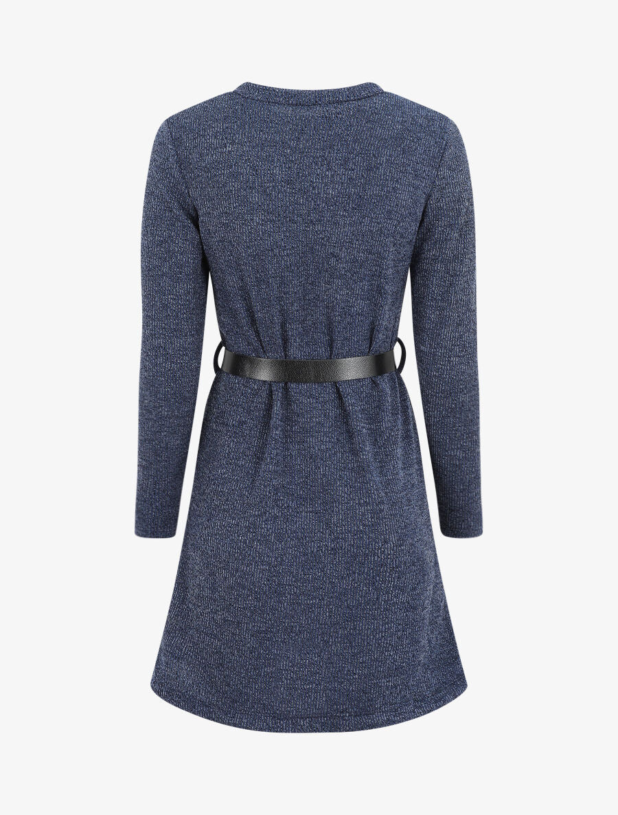 Robe pull droite à manches longues - Bleu foncé - 2
