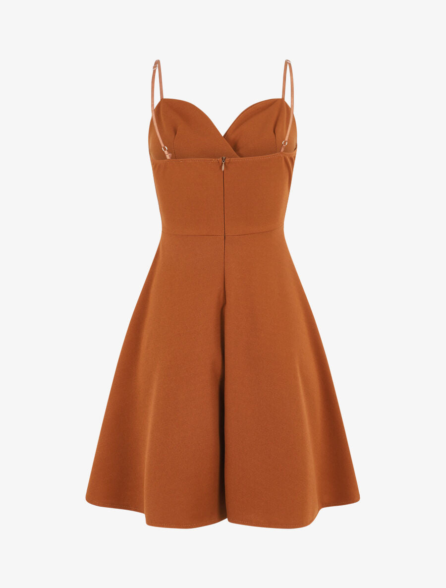 Robe patineuse courte à bretelles - Camel - 3