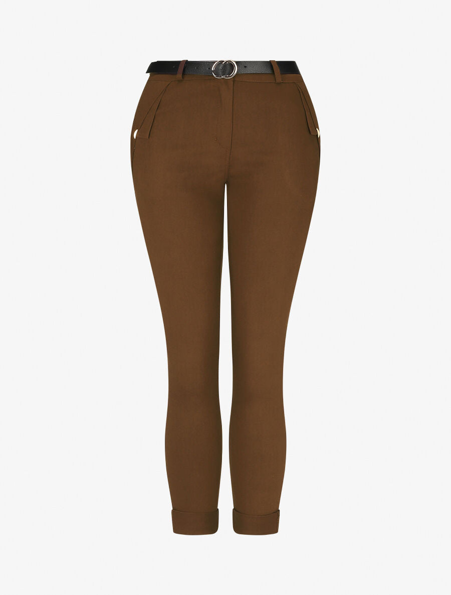 Pantalon droit à poches fantaisies - Marron - 1