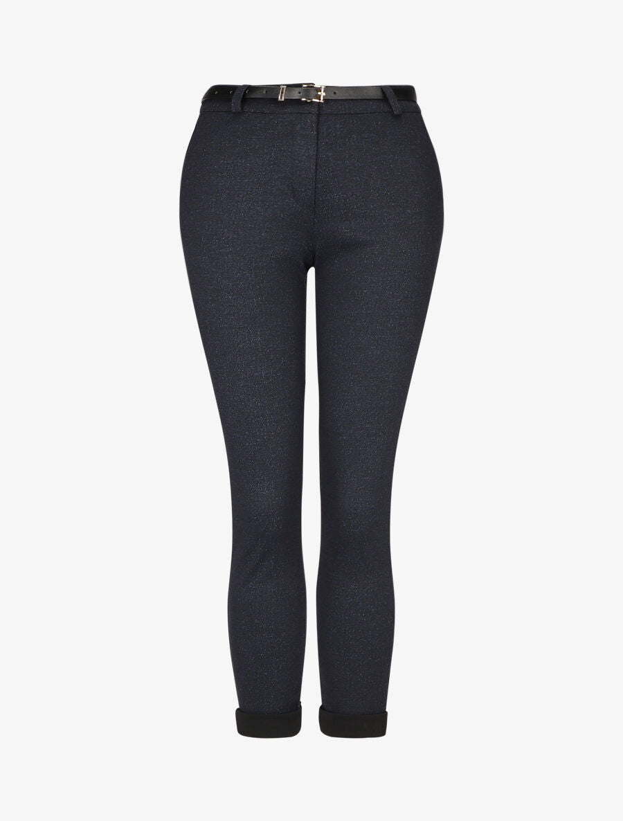 Pantalon droit à bords retroussés - Marine - 4