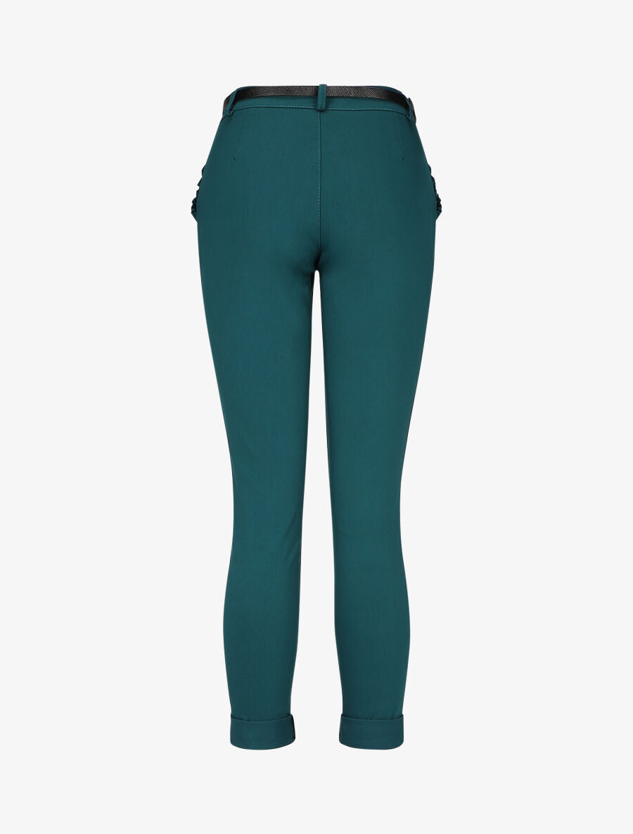Pantalon 7/8 à revers et poches volantées - Vert sapin - 2