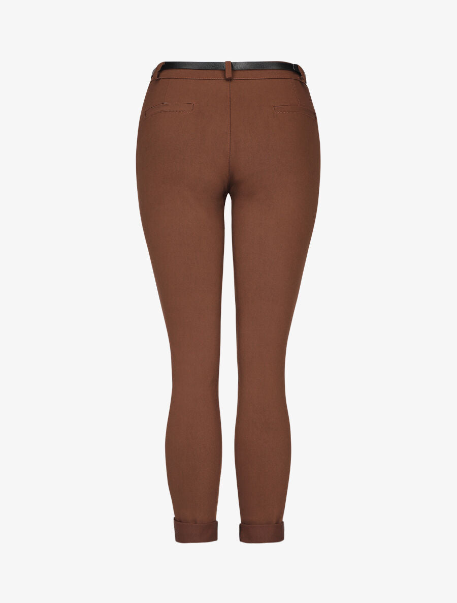 Pantalon 7/8 uni à revers - Marron - 2