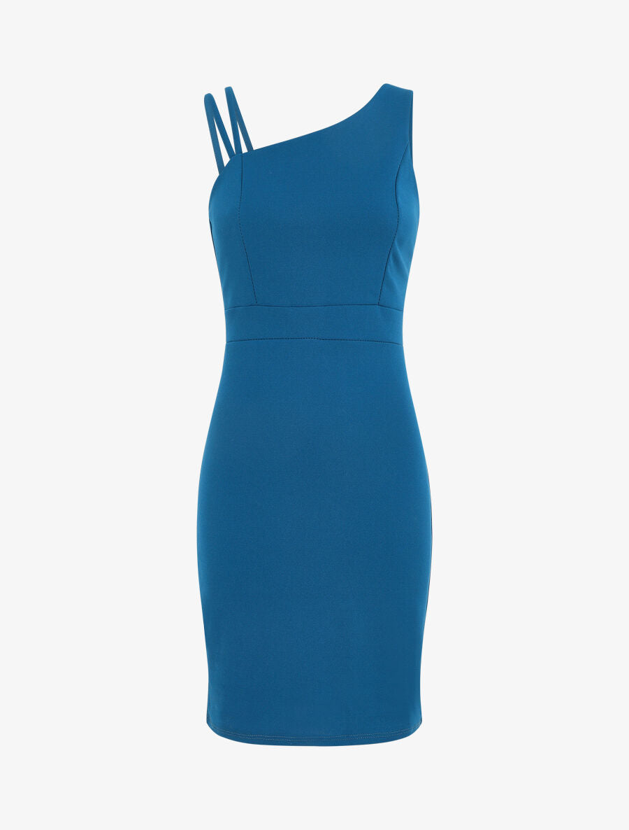 Robe fourreau à bretelles asymétrique - Bleu - 2