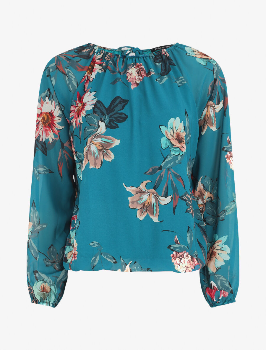 Blouse en voile à imprimé fleuri - Bleu canard - 4