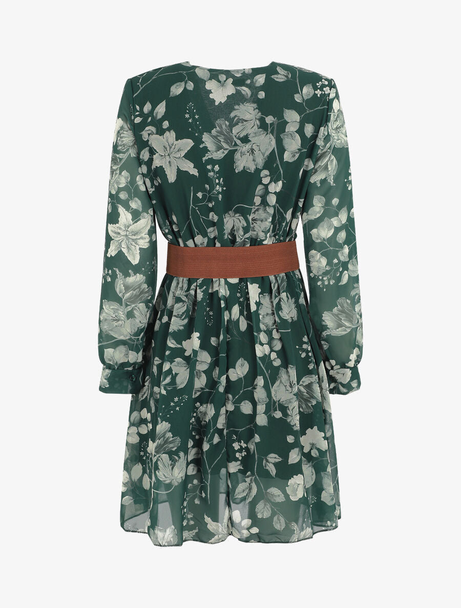 Robe mi-longue à imprimé fleuri - Vert sapin - 2