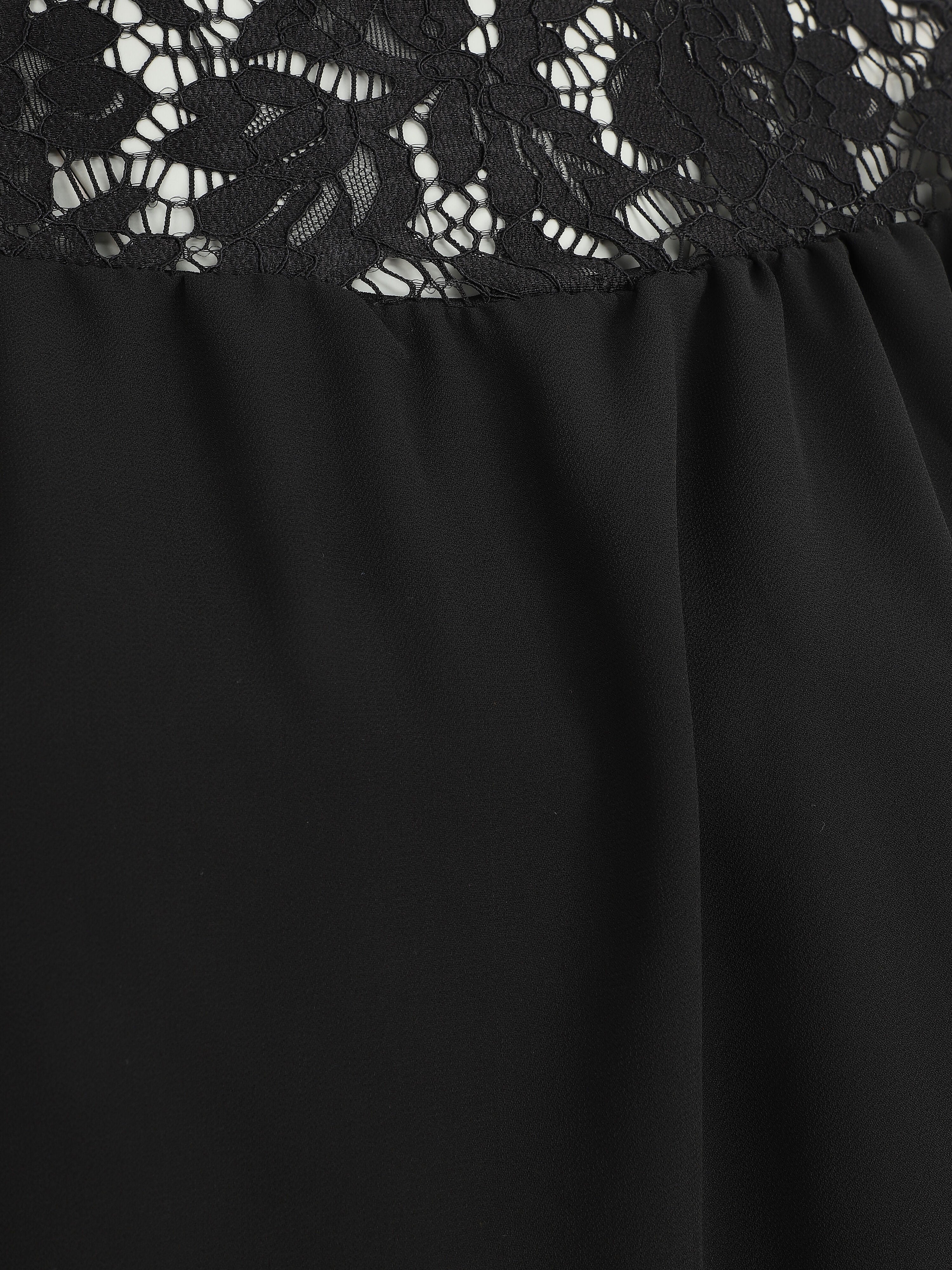 Blouse en voile coupe boule et dentelle - Noir - 3