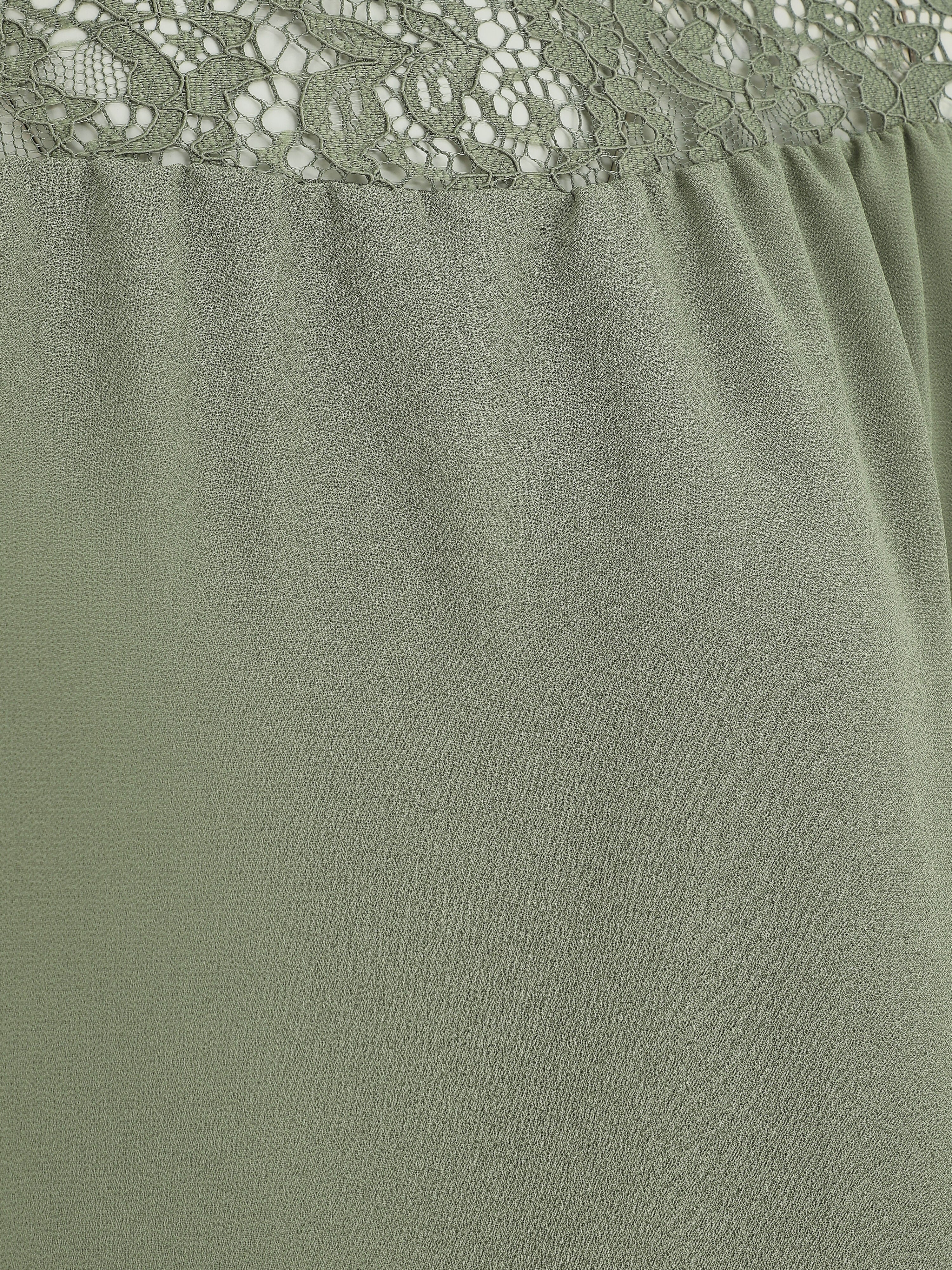 Blouse en voile coupe boule et dentelle - Kaki - 3