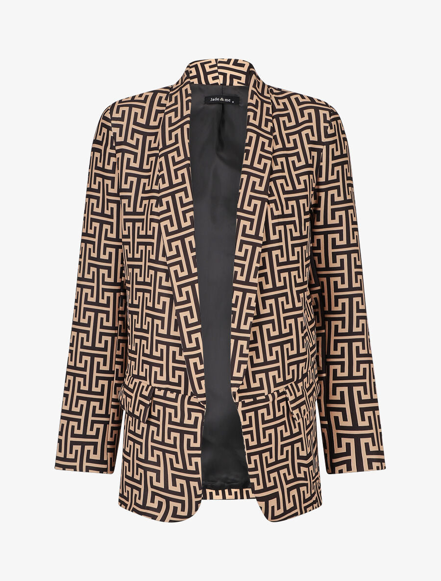 Blazer ample imprimé grec - Camel - 5