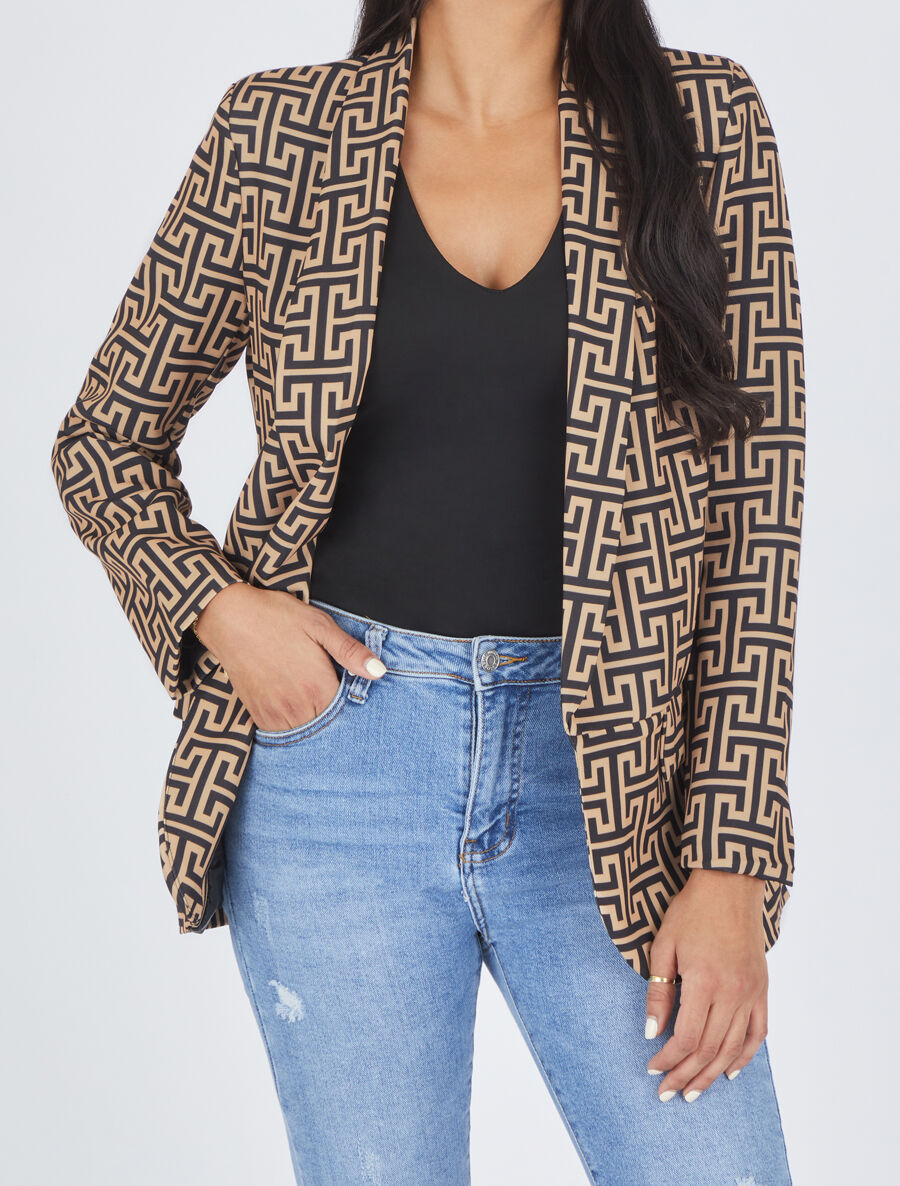 Blazer ample imprimé grec - Camel - 4