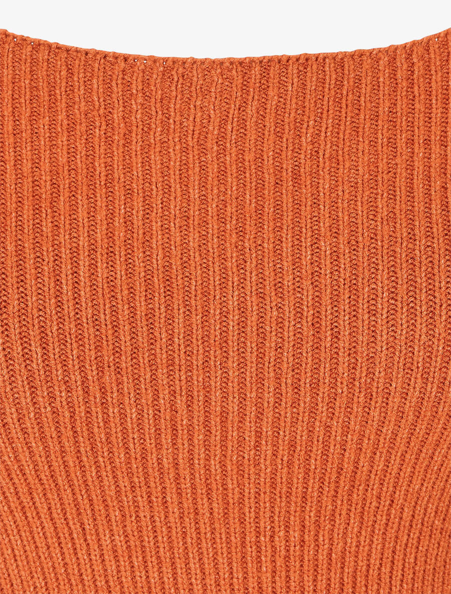 Pull côtelé uni col carré - Orange - 3
