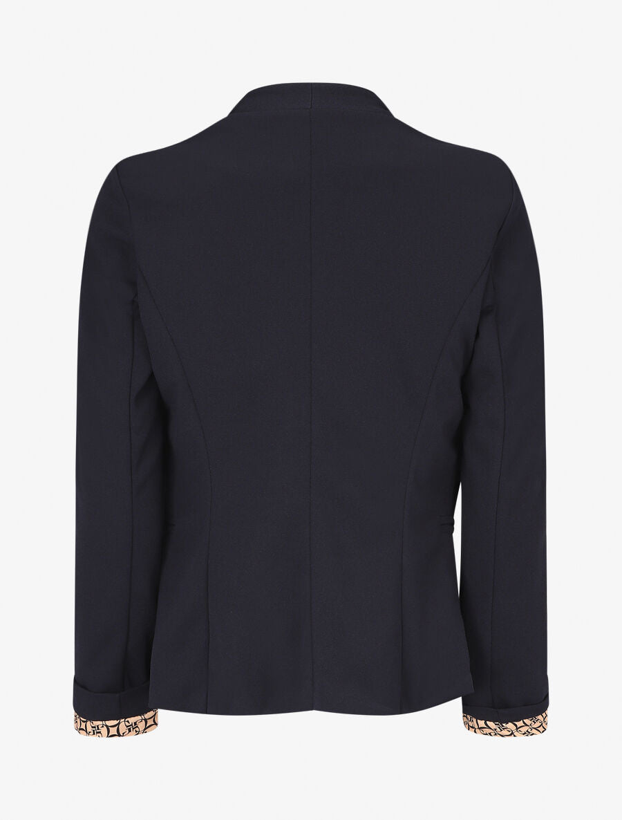 Blazer uni à revers imprimé graphique - Marine - 2
