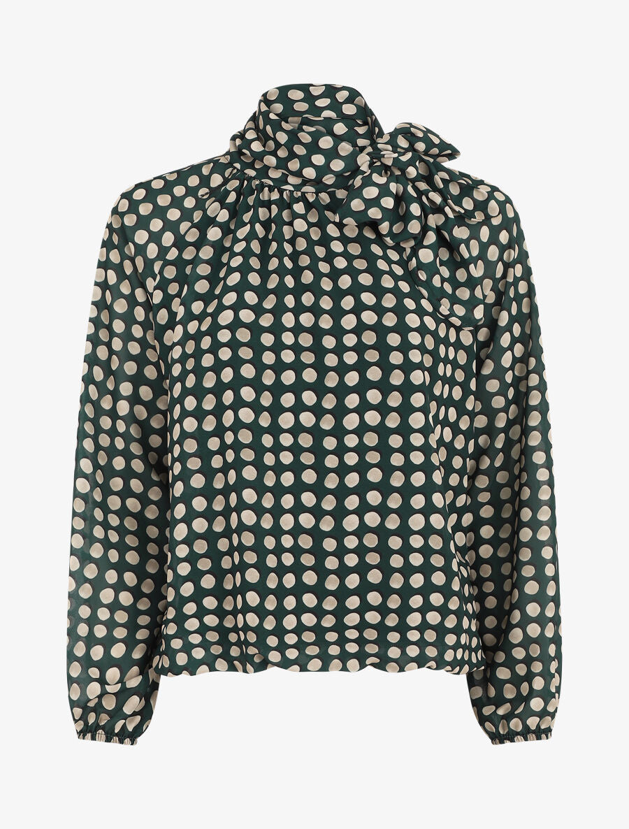 Blouse ample à pois col lavallière - Vert sapin - 1