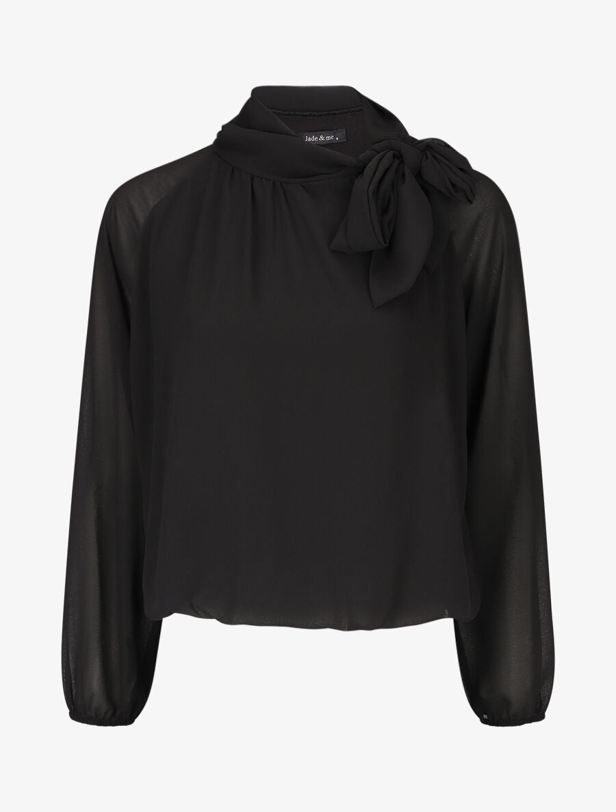 Blouse ample unie col lavallière - Noir - 1