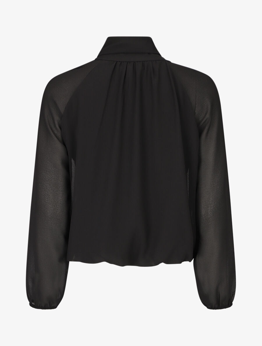 Blouse ample unie col lavallière - Noir - 2